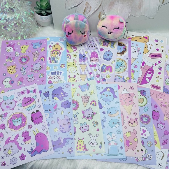 Cute Unicorn & Cat Tie-Dye Coin purse & Whimsical Pastel Kawaii Stickers - Picture 7 of 7